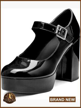 T-Strap Chunky Platform Heels Mary Jane Dress Shoes Cute Patent